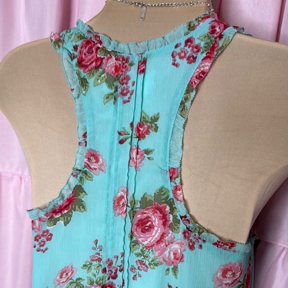 Abercrombie & Fitch Aqua Floral Ruffle Racerback Dress - Size Small - Picture 4 of 7